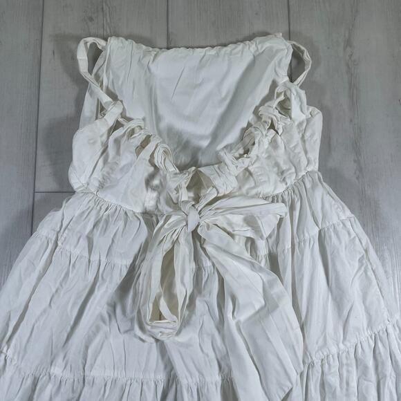 Anthropologie Forever That Girl Medium Tiered Ruched Back Bow Dress White - Picture 6 of 12